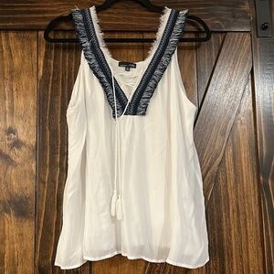 RXB White Sleeveless Blouse with Blue Trim
